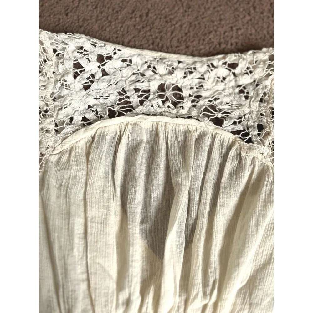 Free People Cream Lace Boho Crop Top Long Sleeve Flared Cuffs Ivory Medium